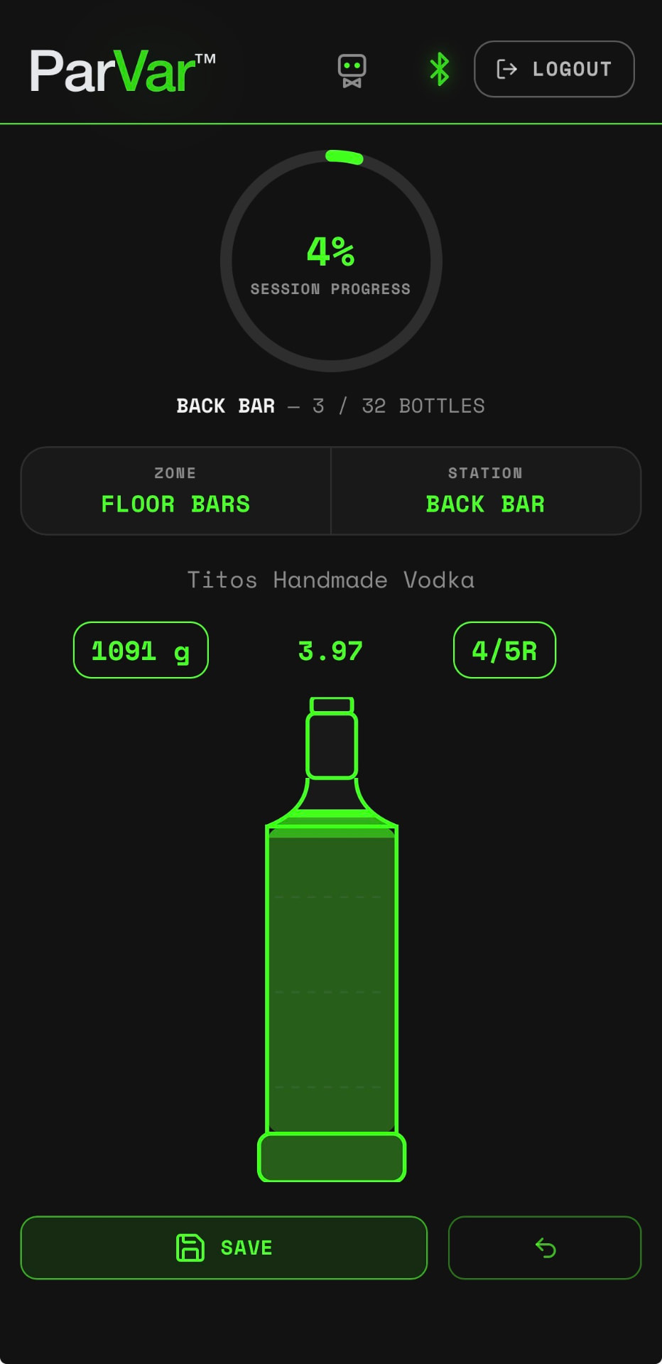 ParVar bottle scanning screen